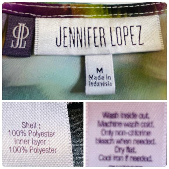 Jennifer Lopez Green Purple Psychedelic Print Layered Chiffon Bell Sleeve Top M - Picture 10 of 11